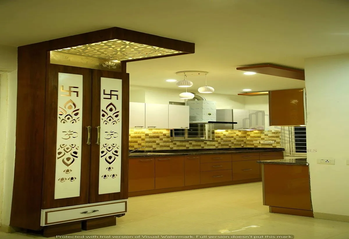 Small Pooja Room in Kitchen with Doors