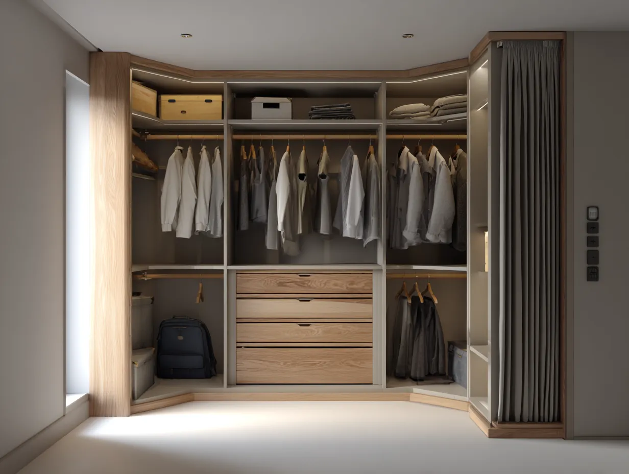 Storage Solution for Small Bedroom Corner Wardrobe 