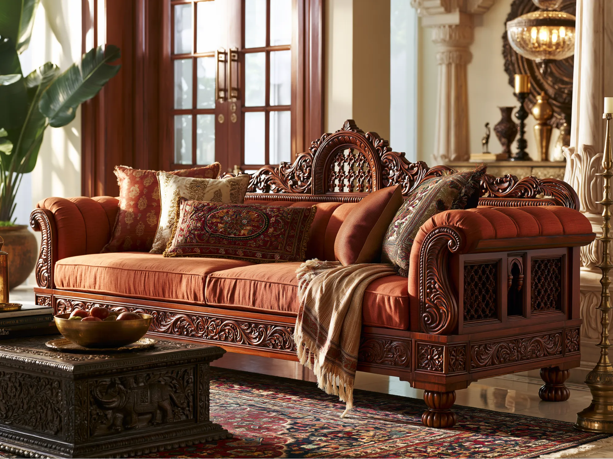 Traditional Wooden Sofa Colour Combination