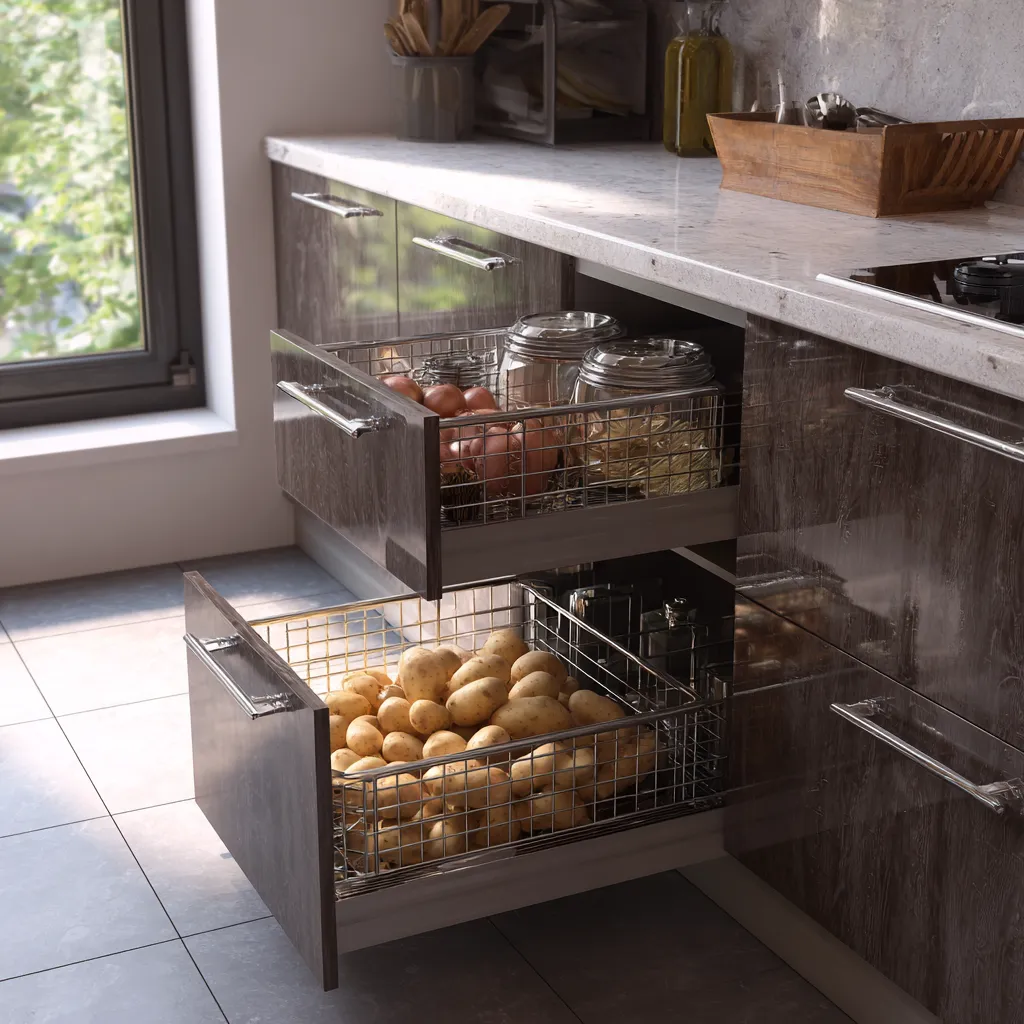 Vegetable Basket Modular Kitchen Trolley Design