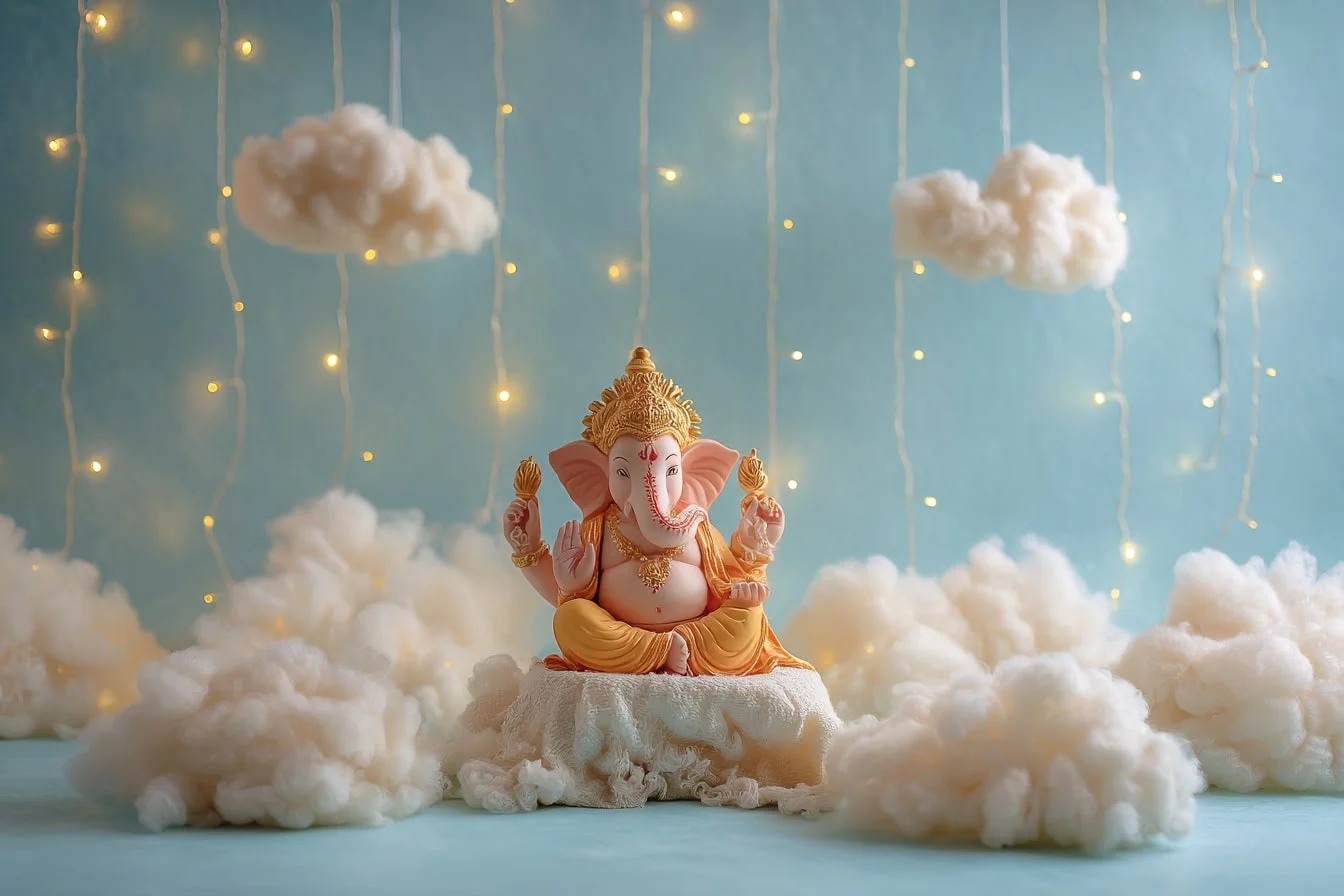 Vinayaka Chavithi Decoration Ideas with Cloud and Sky Backdrop Theme