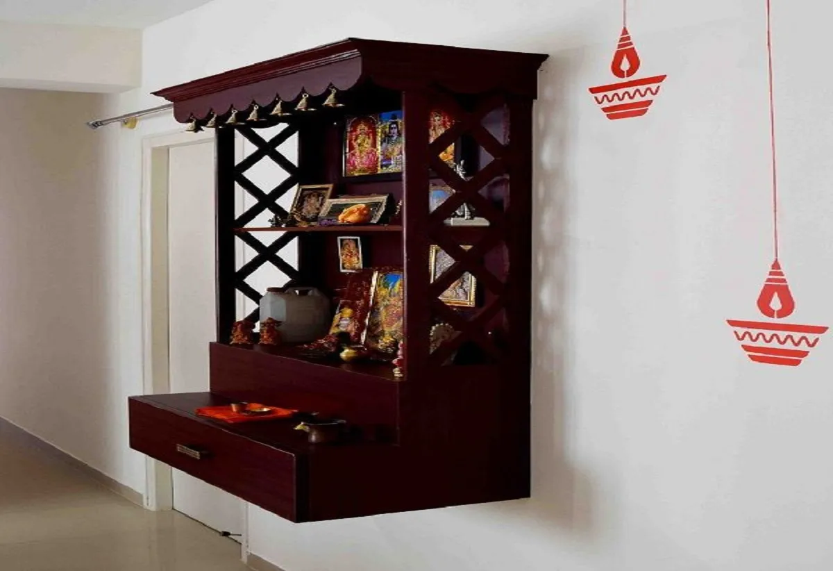Wall-Mounted Devghar Design in Kitchen