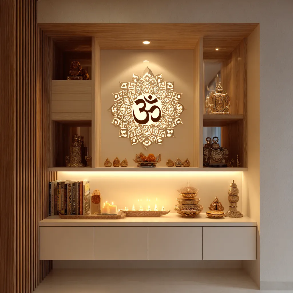 Backlit OM Mandala Panel- Pooja Room Lighting Ideas