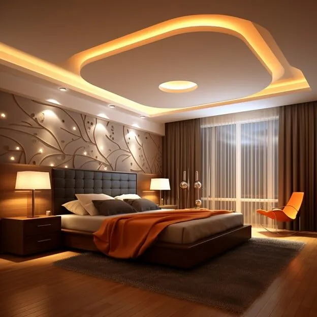 Bedroom Ceiling Design with Zones of Light