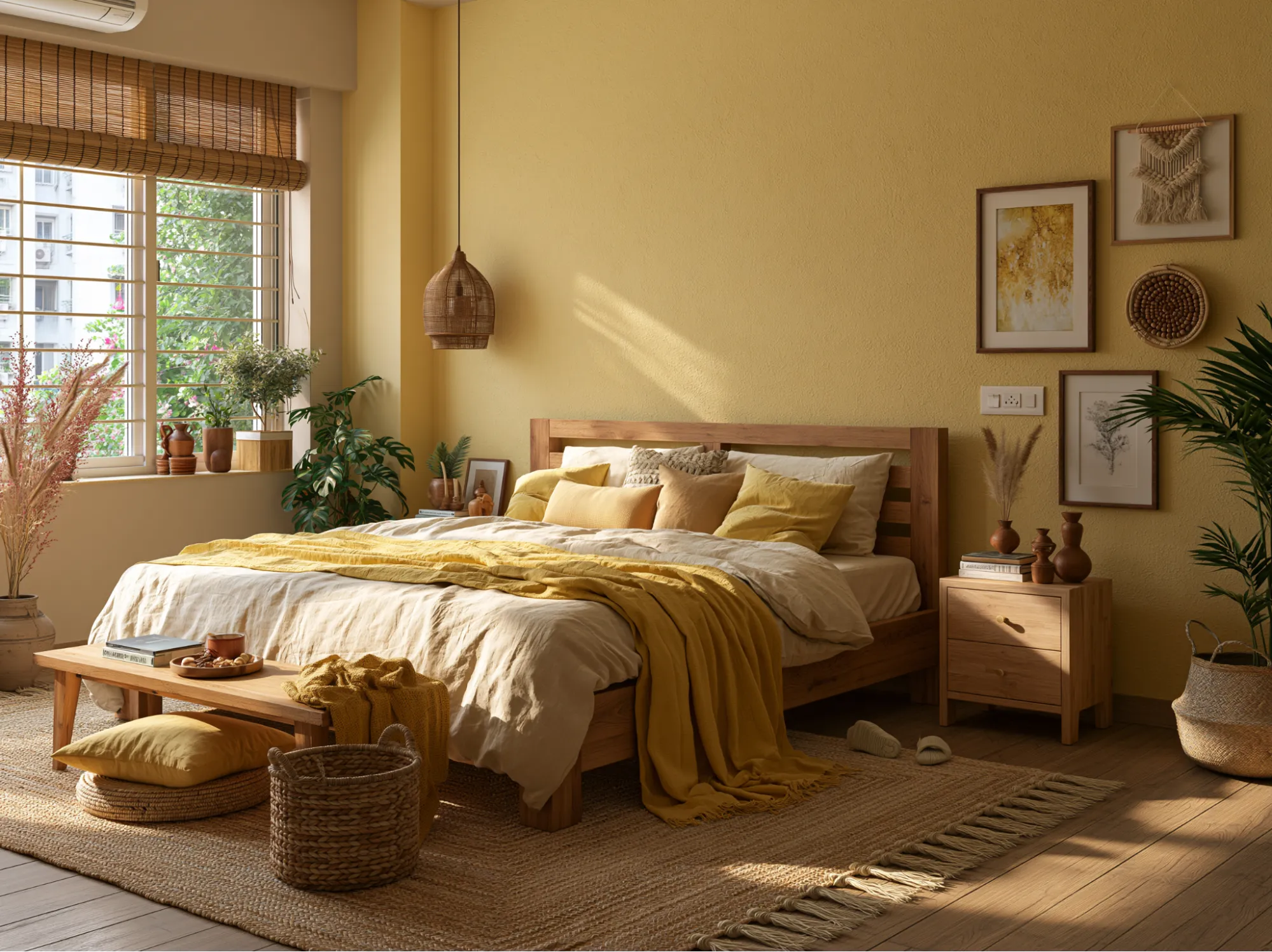 Bedroom Earthy Yellow Colour Combination