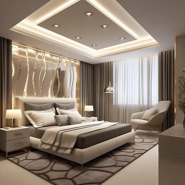 Bedroom POP Ceiling Design with Metallic Trim