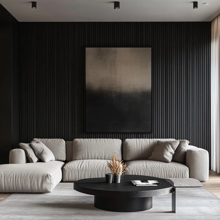Black Wall Panelling Design for Living Room