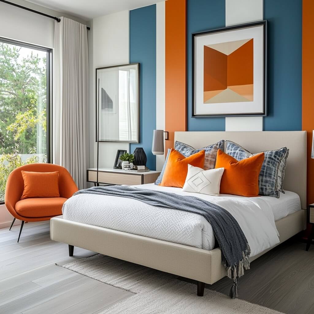 Blue and Orange Living Room Wall Colour Combination