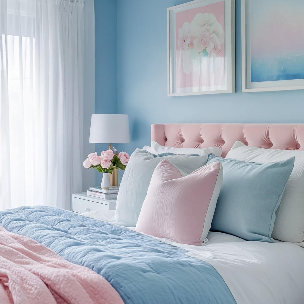 Blue and Pink Living Room Wall Colour Combination