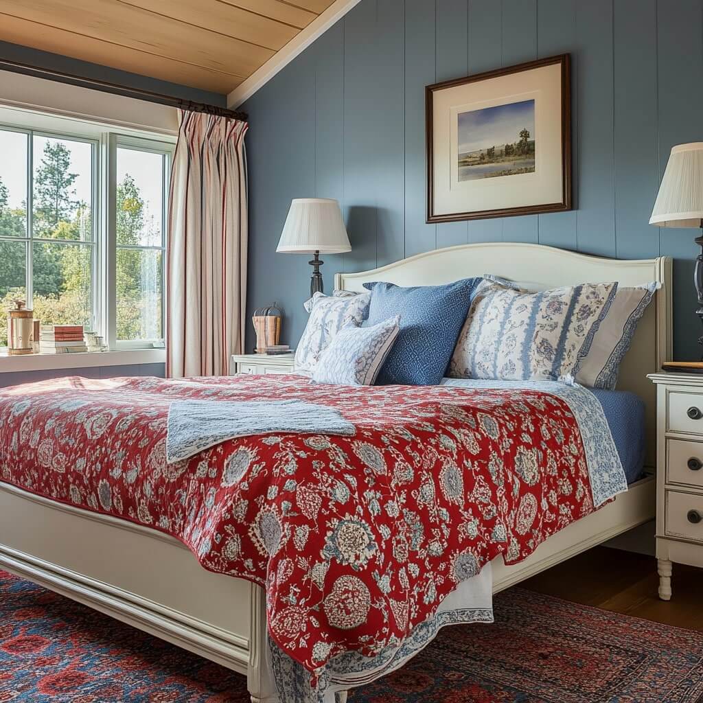 Blue and Red Living Room Wall Colour Combination