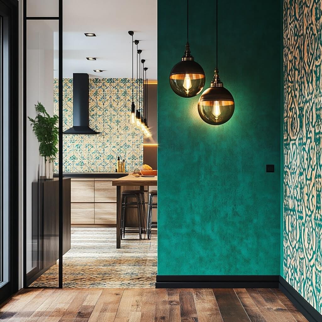 Bold Colour & Texture Accents Kitchen Entry Design Ideas