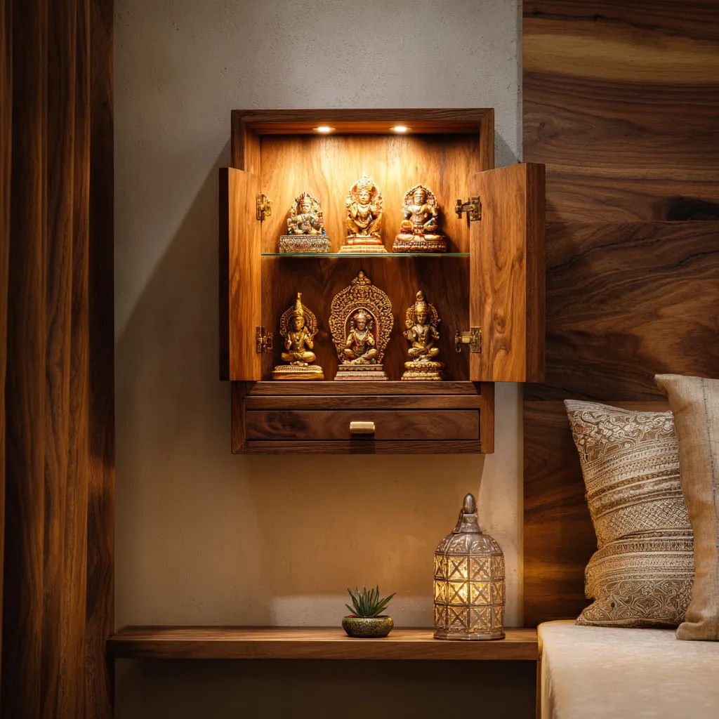 Box-Style Wall Temple Design for Compact Homes