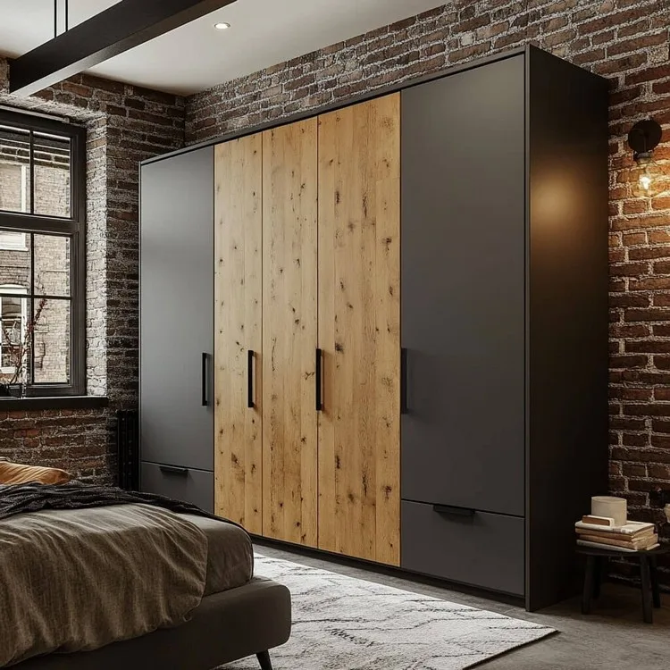 Charcoal Grey and Wood Two Colour Sunmica Design for Wardrobe