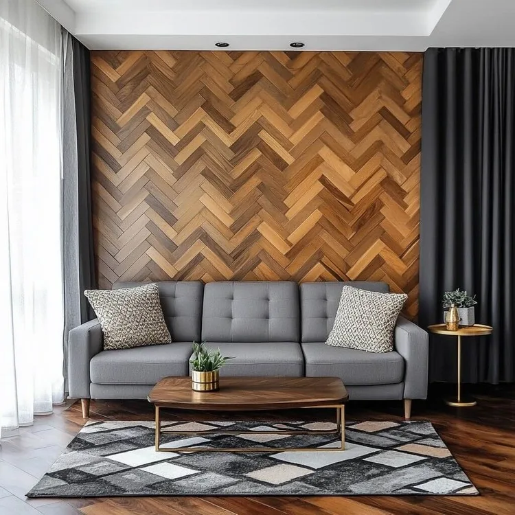 Chevron-Patterned Wooden Wall Panelling Design