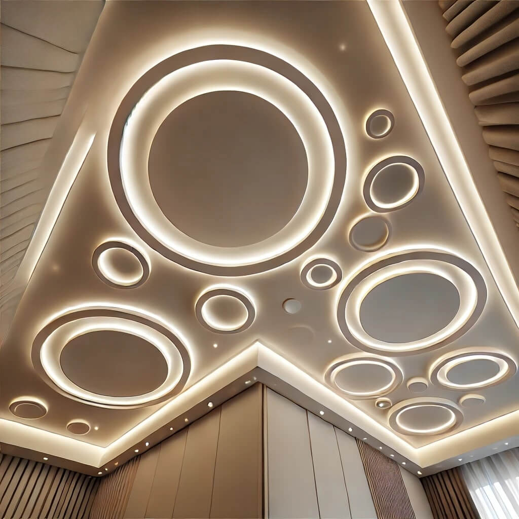 Circular POP Corner Design Ideas with LED Panels