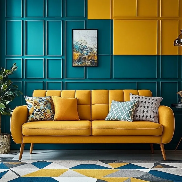 Colour-Blocked Wall Panels Design for Living Room