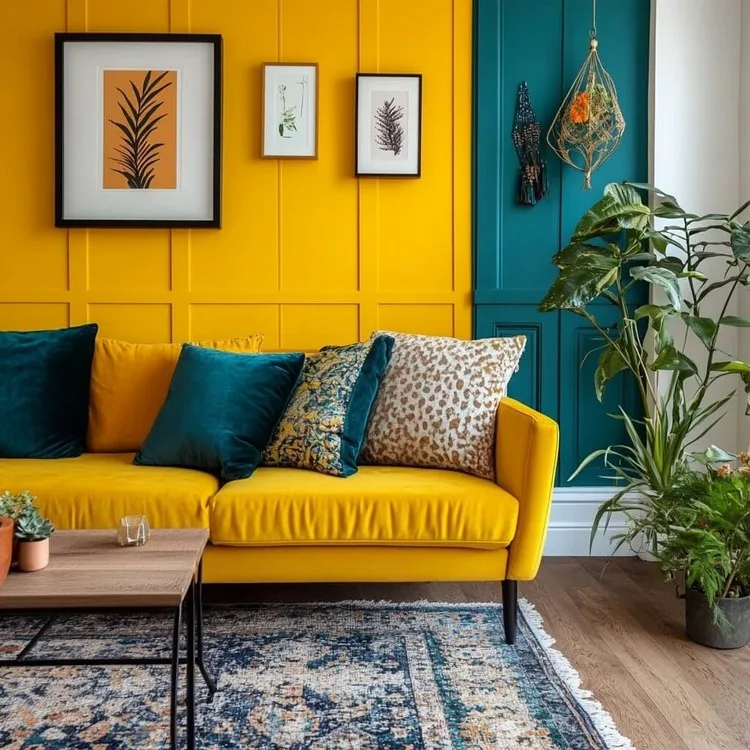 Coloured Statement Wall Panel Design for Living Room