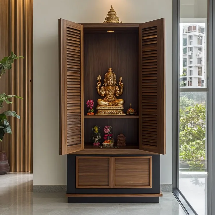 Compact Pooja Cabinet Design in Apartment