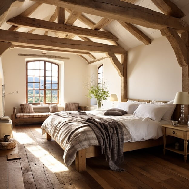 Exposed Wooden Beams Bedroom Roof Ceiling Design
