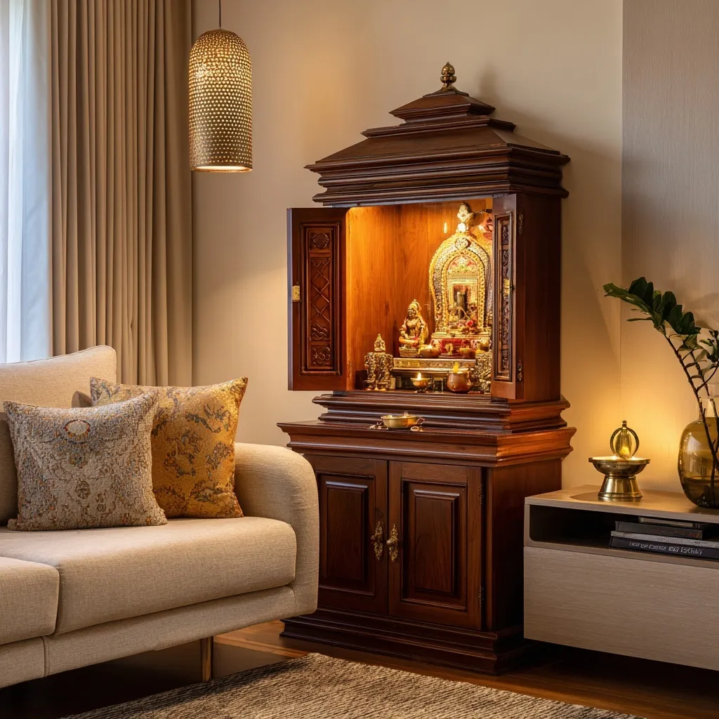 Floor-Standing Small Pooja Room Design for Home