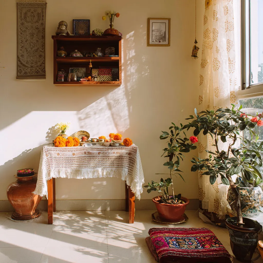 Flowers- Minimal Pooja Room Decor Ideas