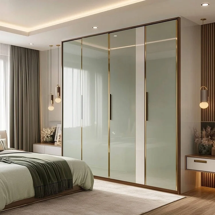 Glossy Mint Green and White Wardrobe Laminate Colour Combination