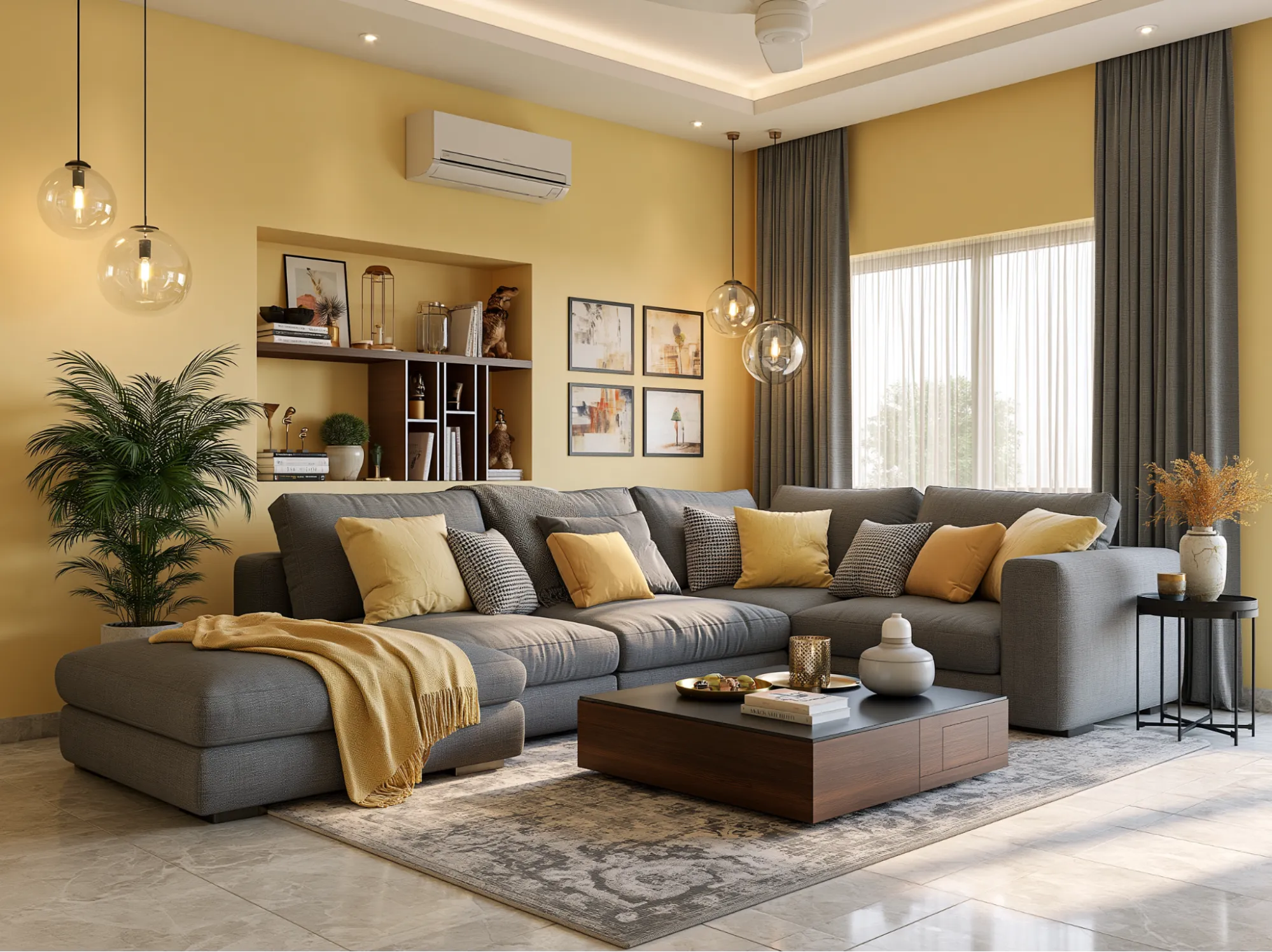 Grey- Furniture Colour to Match With Yellow Walls