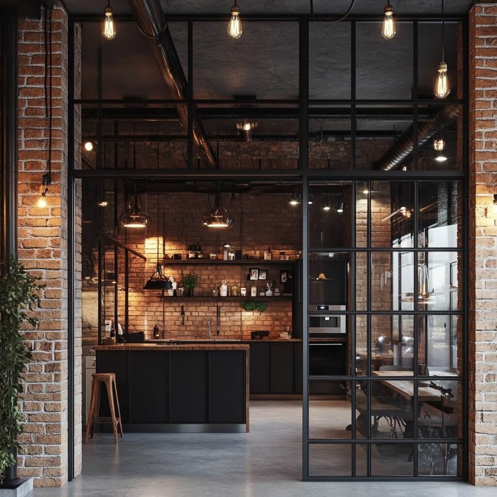 Industrial-Style Metal & Glass Kitchen Entrances Design