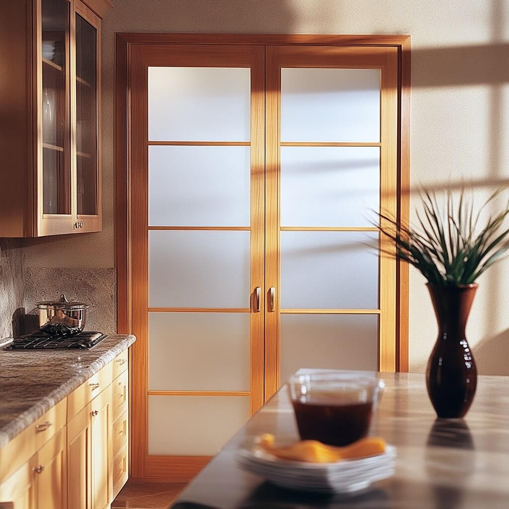 Kitchen Glass Door Design with Wooden Frame