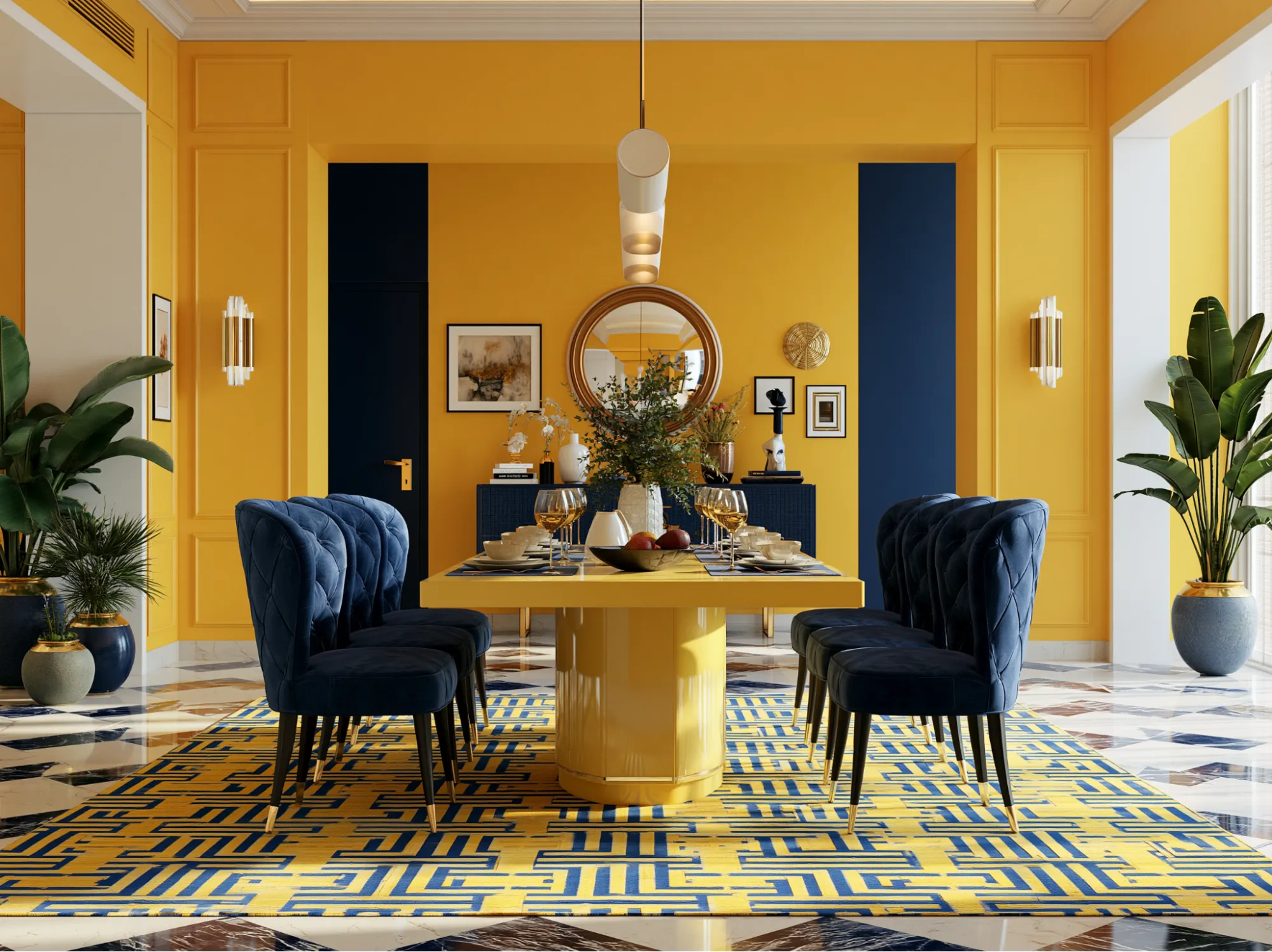 Lemon Yellow and Navy Blue Colour Combination