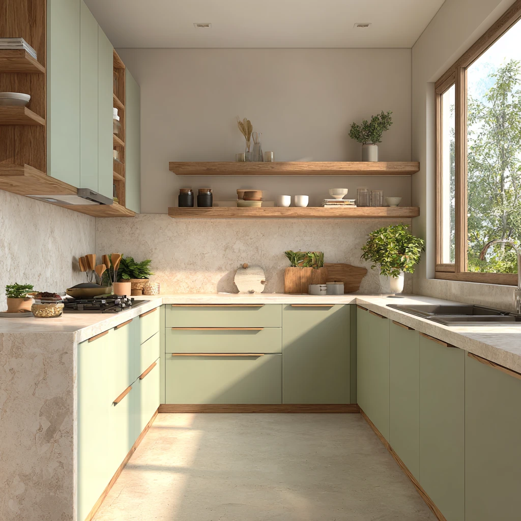 Light Green and Beige Kitchen Wall Colour Combination as per Vastu