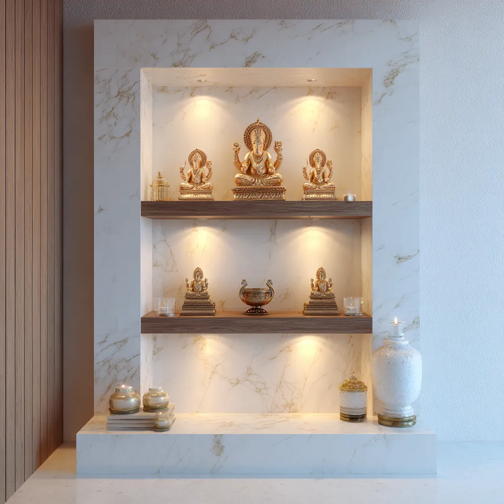 Marble Backdrop Wall Mandir Design