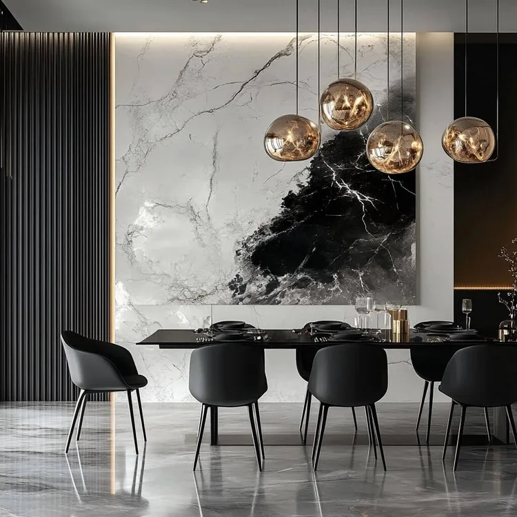 Marble-inspired Wall Panel Design for Dining Room