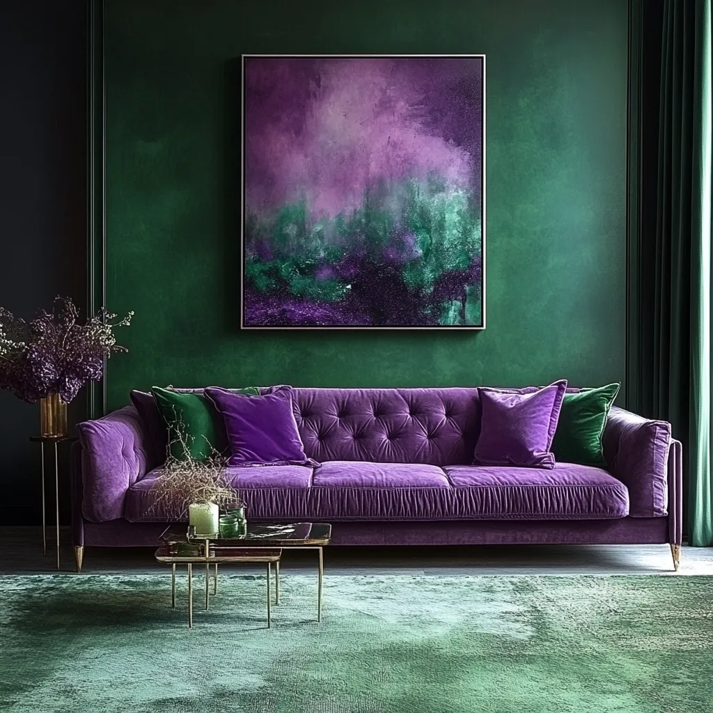 Combination of Purple and Emerald Green Matching Colour for Purple: Emerald Green