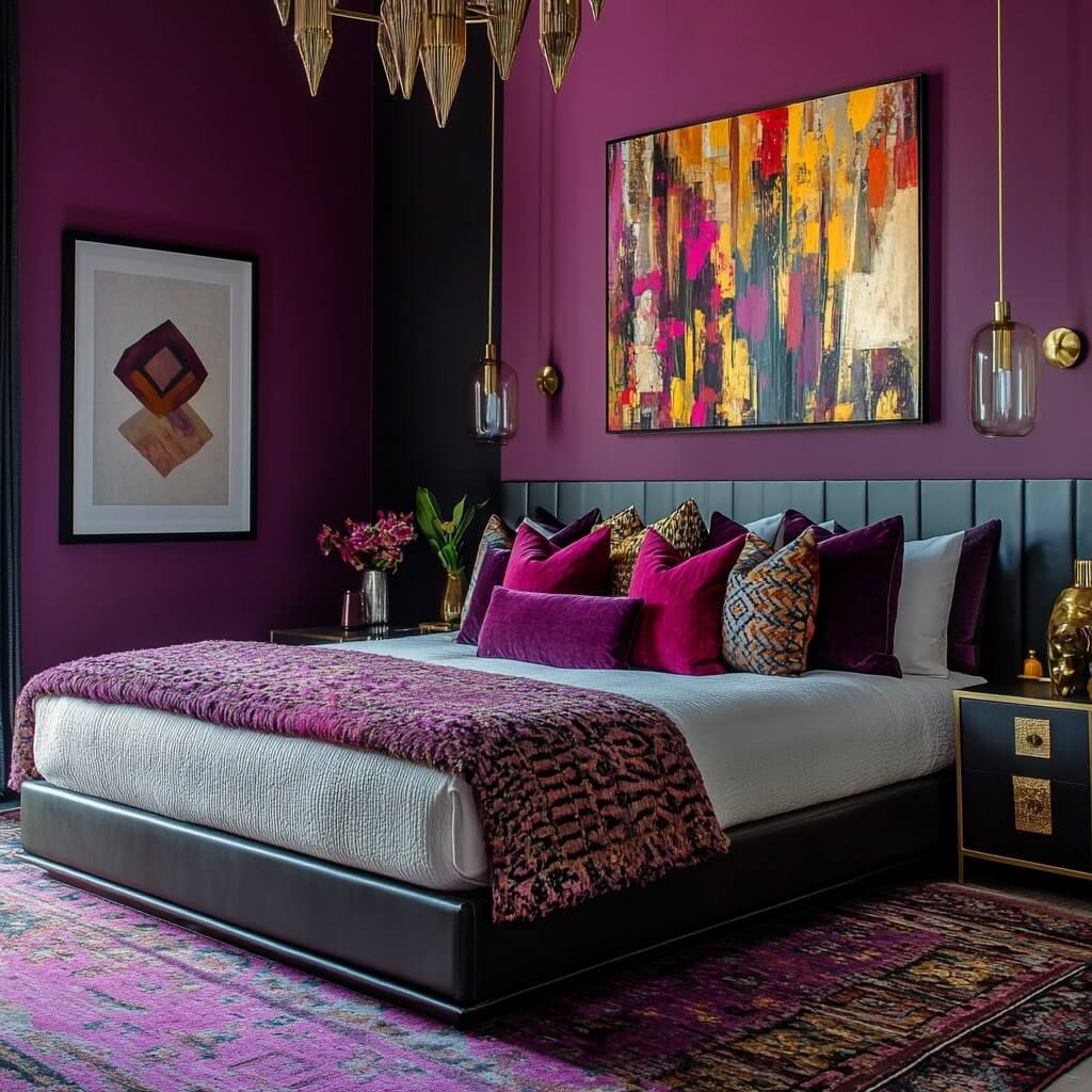 Maximalism purple colour bedroom