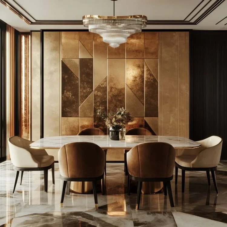 Metallic Wall Panelling Design for Dining Room