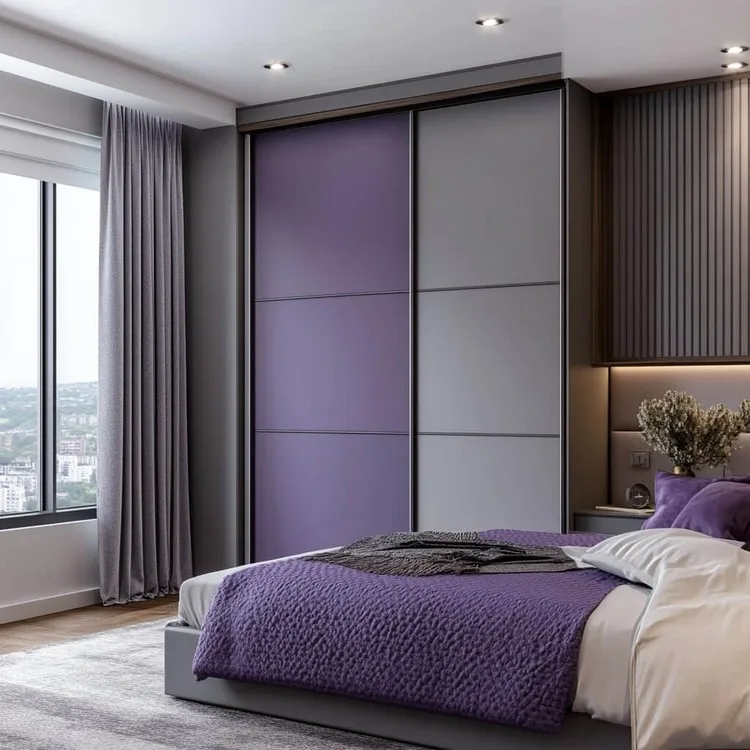 Modern Lavender and Grey Two Colour Combination of Wardrobe Design