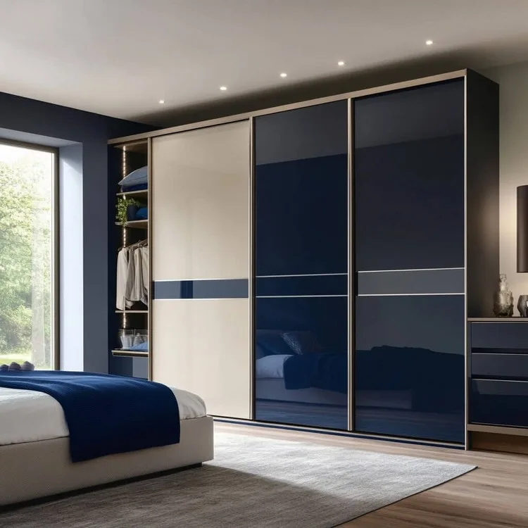 Modern Navy Blue and White Two Colour Combination of Wardrobe Design
