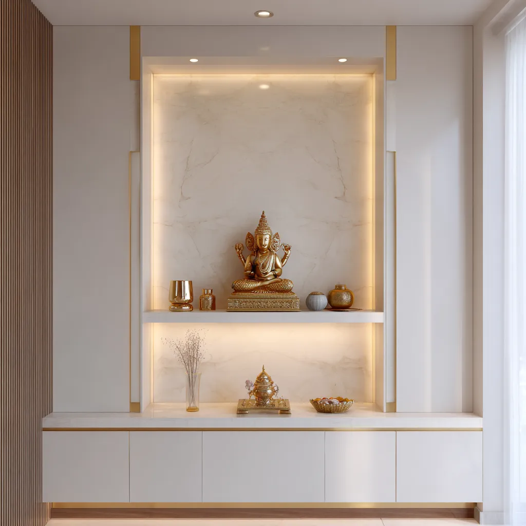Modern White and Gold Wall Temple Design