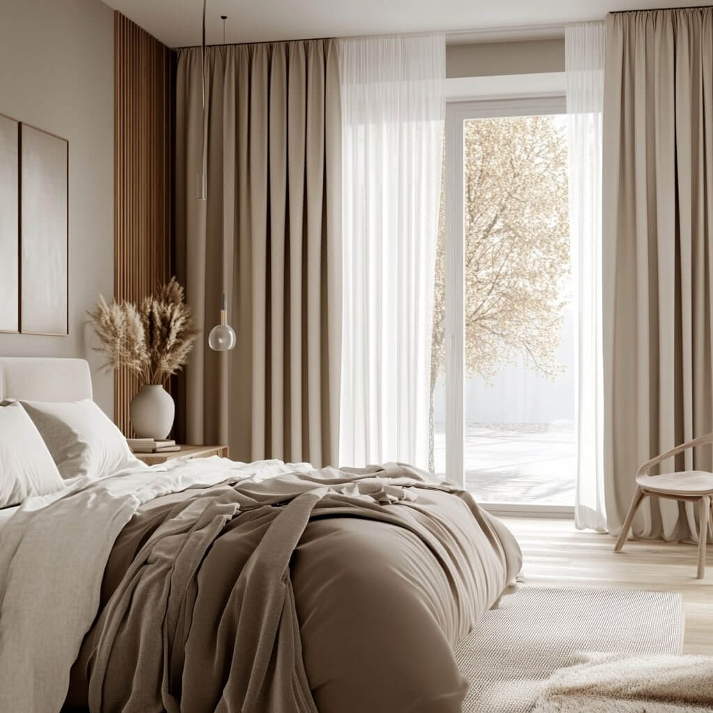 Neutral Tones Bed Curtain Design Ideas