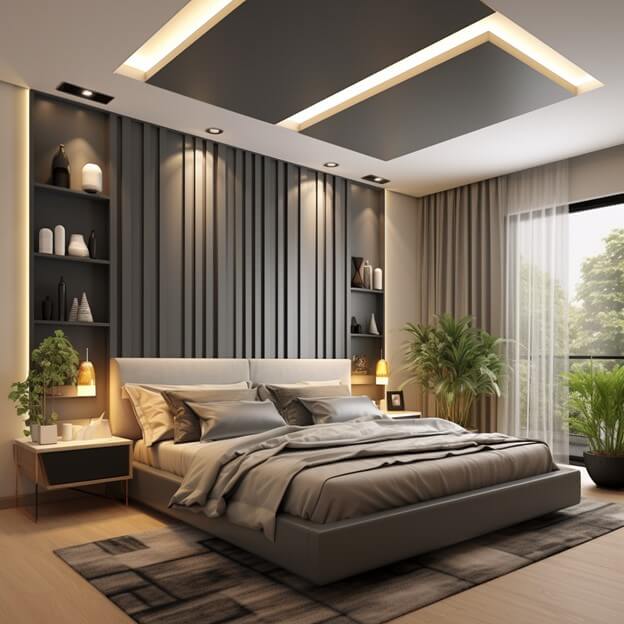 Panelled False Ceiling Design for Bedroom