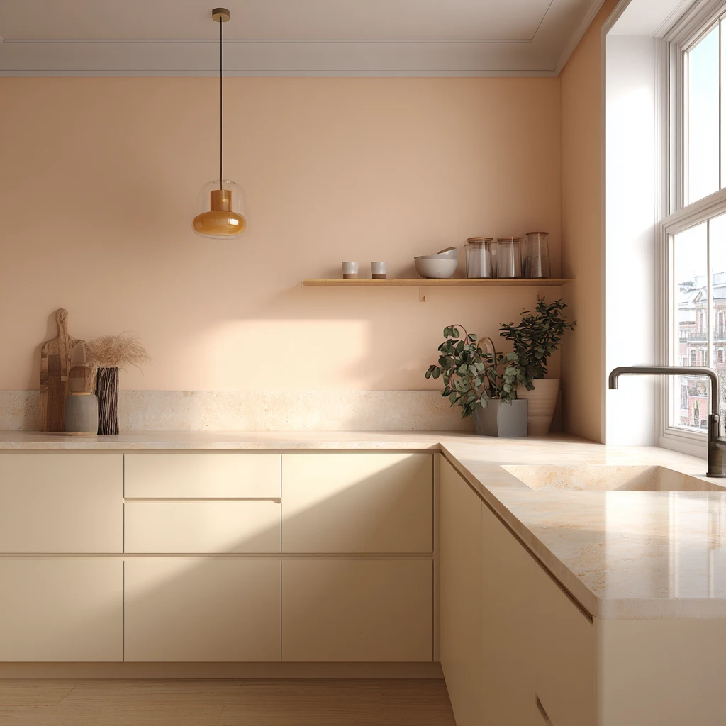 Peach and Cream Kitchen Wall Colour Combination as per Vastu
