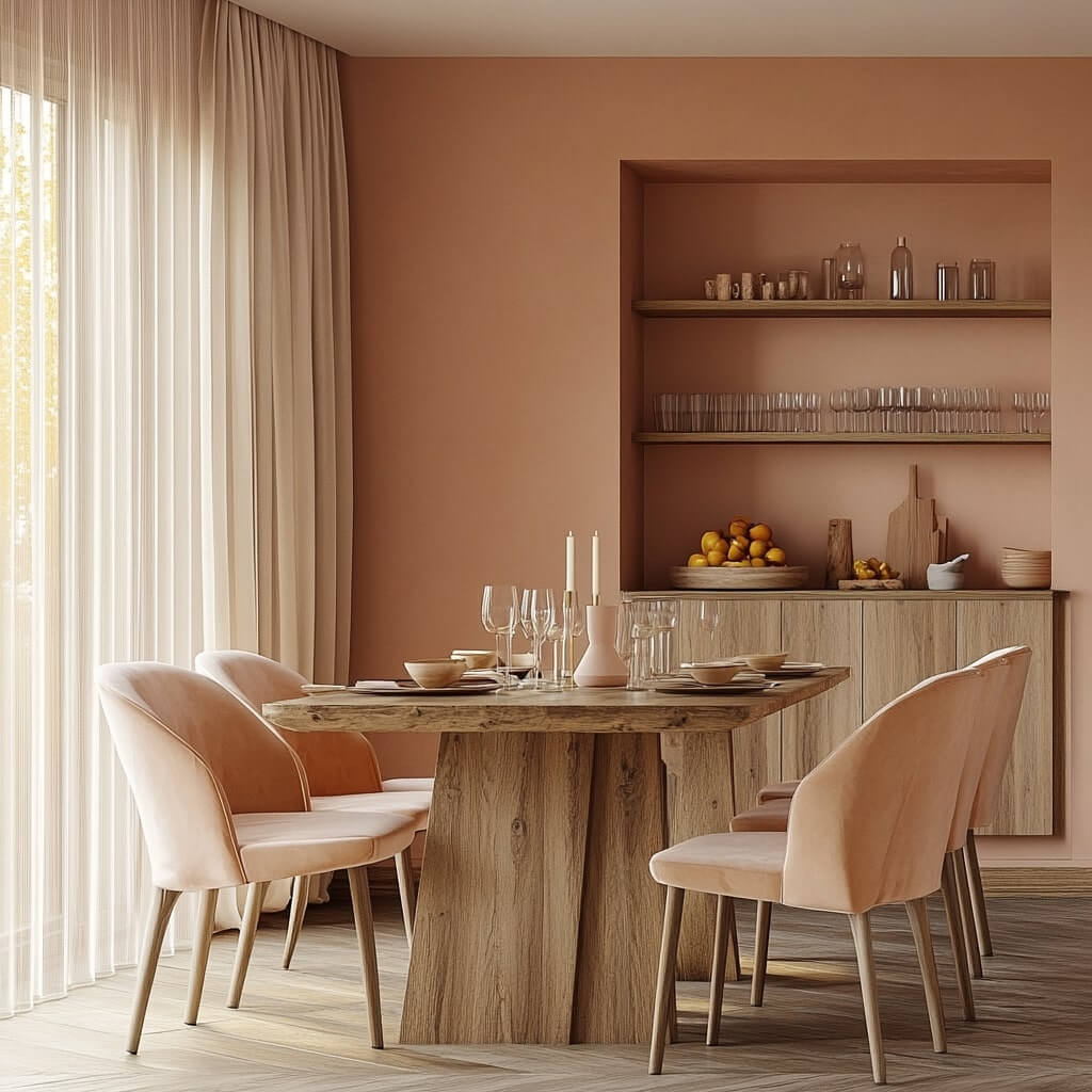 Peach Colour Combination Paint Ideas for Dining Room