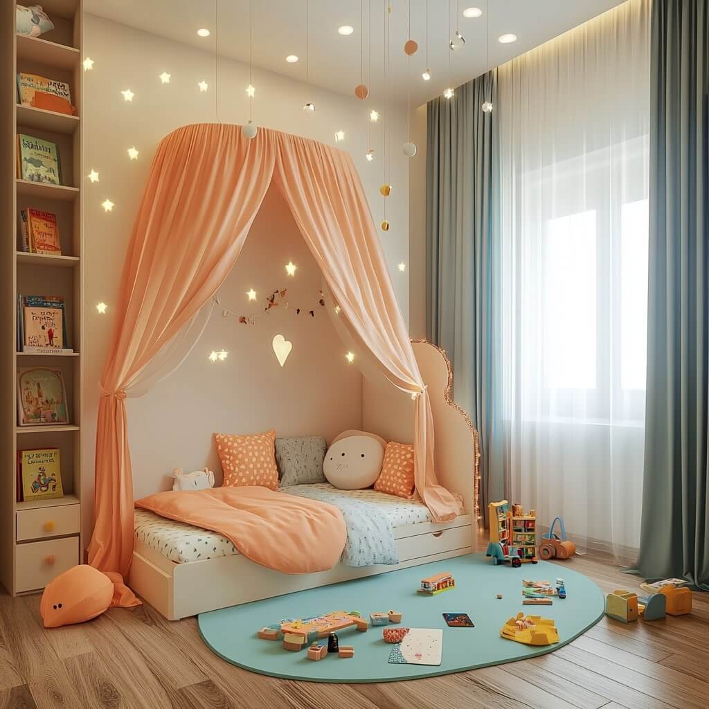 Peach Colour Combination Paint Ideas for Kids Room