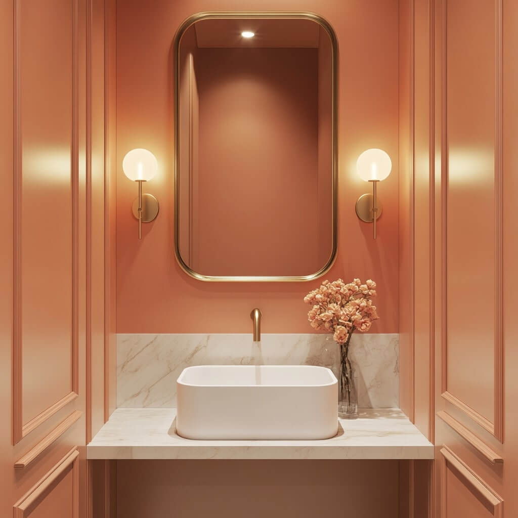 Peach Colour Combination Paint Ideas for Powder Room
