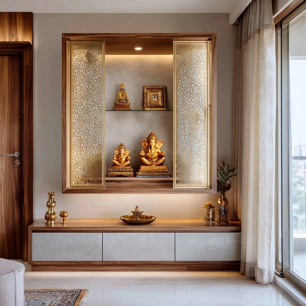 Pooja Room Sliding Door Design for Apartments