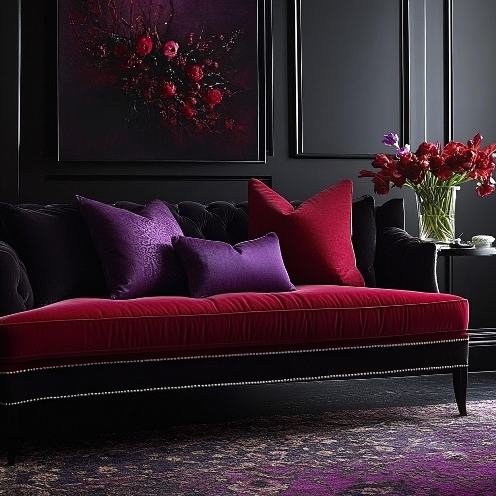 Red, Charcoal and Purple Colour Combination