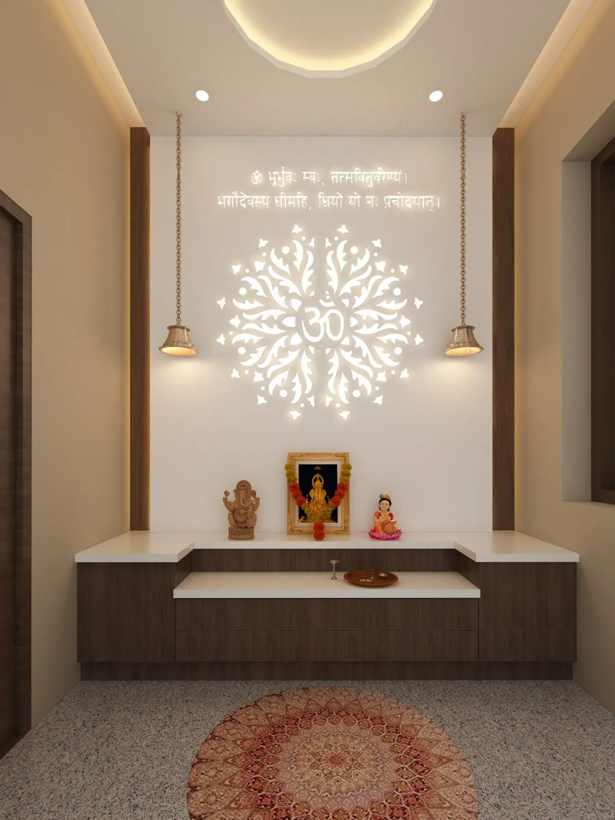 Simple Pooja Room POP Design with Skylights
