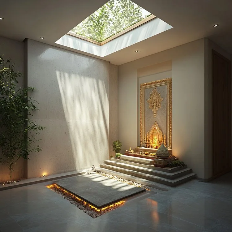 Simple Small Temple Design Under the Skylight