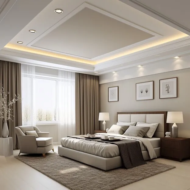 Simple White Tray Ceiling Design Ideas for Bedroom